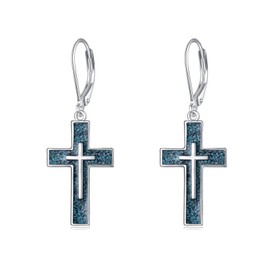 YFN Turquoise Cross Earrings Sterling Silver Religious Cross Earrings Dangle Drop Earrings Jewellery Christian Gifts for Women