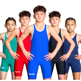 Elite Sports Kids Wrestling Youth Singlet, Standard Boys Wrestling Singlets, Blue, Large