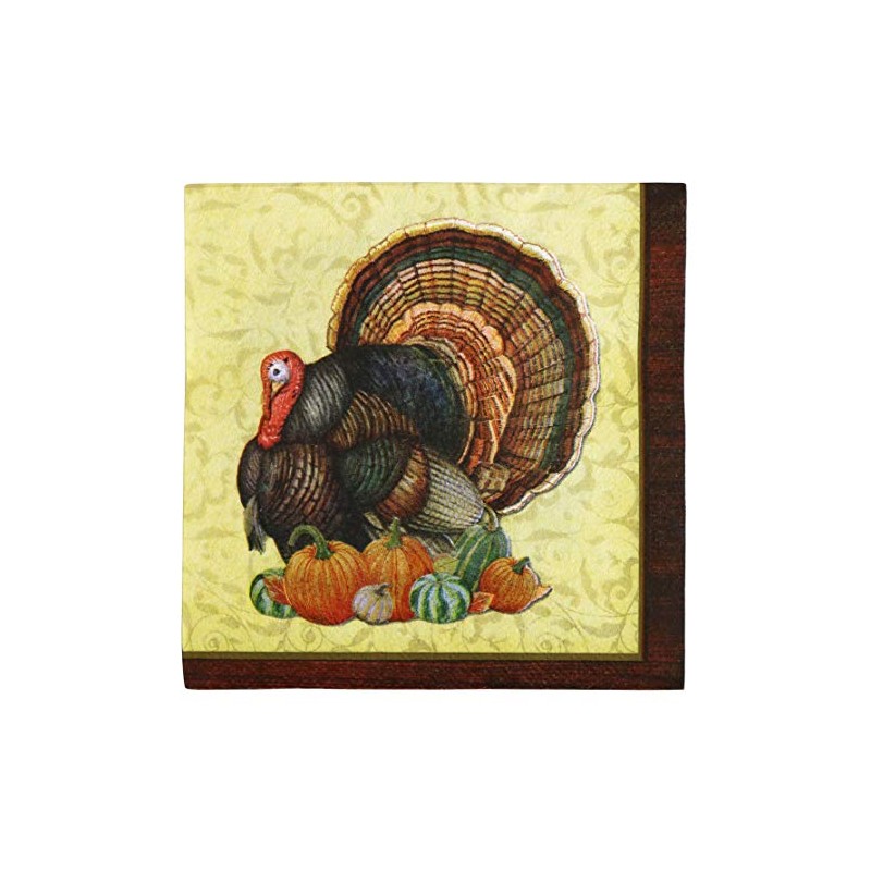 Iconikal Disposable Paper Thanksgiving Party Napkins, Harvest Turkey, Beverage Cocktail
