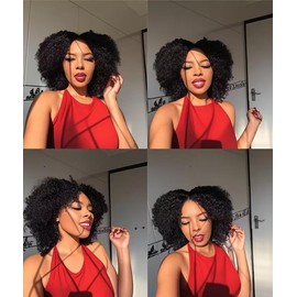 Human Hair Wigs For Black Women Afro Kinky Curly Wigs 100% Human Hair Wigs Glueless None Lace Wigs Afro Hair Wigs 180% Density 14 Inch Natual Black Color