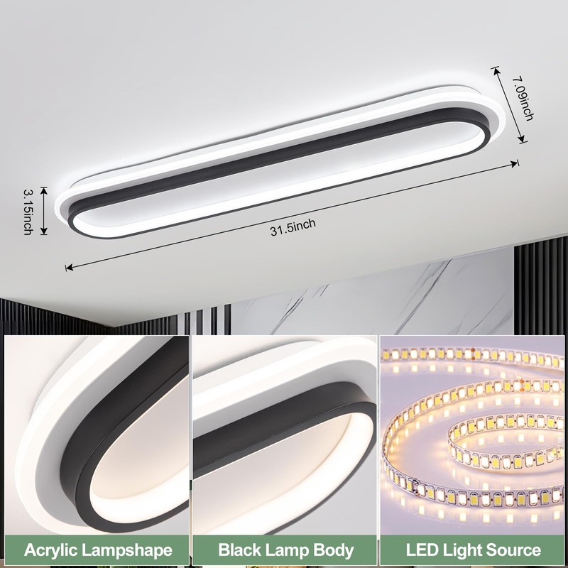 Vloitgol Modern Linear Ceiling Light, 31.5Inch Dimmable LED Flush Mount