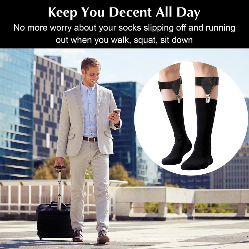 Classicseali Pack of 4 Men's Sock Holders, Adjustable Elastic Garters