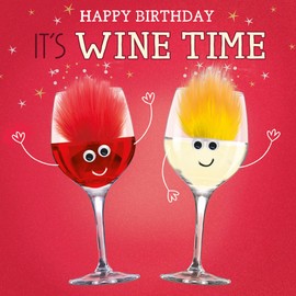 Fluff Birthday Card 'Its Wine Time Goggly Eyes