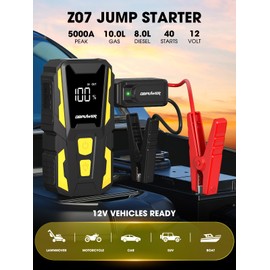DBPOWER 5000A Jump Starter, 74Wh Car Battery Jump Starter for Up to 10.0L Gas and 8.0L Diesel Engine, 12V Portable Jump Box Battery Pack with Display, LED Light, Jumper Cables, and Storage Case