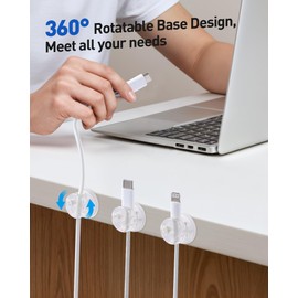 AGPTEK 8 Pack Magnetic Cable Clips, Upgraded 360° Rotatable Cord Holder Clips Desk Cord Organizer Adhesive Wire Management for Home Office Car Phone Charging Cords USB Cable Keeper (Transparent)