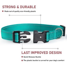 Dog Collar, Reflective Nylon Dog Collars, Adjustable with Quick Release Buckle for Small Medium Large Dogs (TURQUOISE, XS)