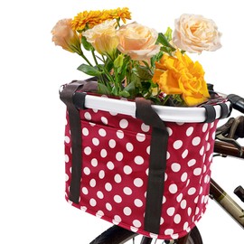 BAG WIZARD Bike Basket, Folding Detachable Handlebar Front Basket for Pet, Shopping, Commuter, Camping and Outdoor, Red