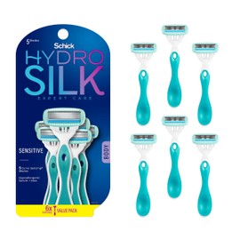 Schick Hydro Silk Sensitive Womens Disposable Razors, 2 Count, 5-Blade Disposable Razors for Women Sensitive Skin, Travel Razor for Women