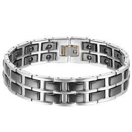 Cupimatch Men's Bracelet Stainless Steel and Ceramic Heavy Polished Link Wrist Chain Classic Gothic Punk Rock Biker Bangle for Men, Ceramic Stainless Steel, without stone