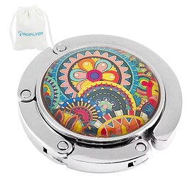 ROFLYER Cute Round Purse Hook - Foldable Handbag Hanger Safer Cleaner Bag, Fold Up Folding Table Hanger, with Velvet Pouch (Gears)