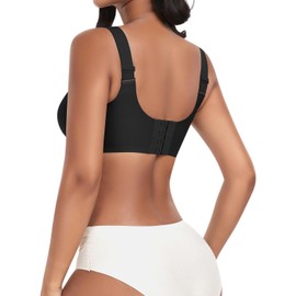 SINFLA Wireless Bras for Women No Underwire Seamless Full Coverage Comfortable Everyday Bra with Medium Support (Black,Large)