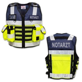 EXPLOSIV Reflective Multi-Pocket Security Vest, Size M-2XL (Adjustable), Navy-Yellow, emergency doctor