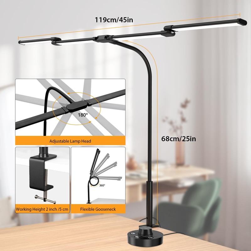 iVict Desk Lamp for Home Office, 24W Flexible Gooseneck Table