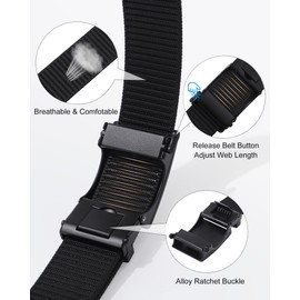 AWAYTR Nylon Ratchet Belts for Men - No Hole Casual Web Golf Belt for Jeans with Slide Buckle, Black, Fit Waist 36-41in