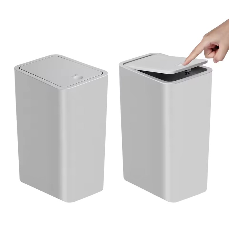 10L Slim Bathroom Trash Can with Press Top Lid, Black