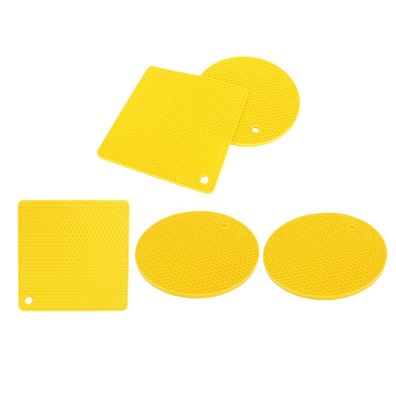 5Pcs Silicone Trivet Mat Square Round Honeycomb Hot Pad Non