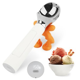 LT LAUDTEC Heated Ice Cream Scoop, Rechargeable Electric Warming Scooper, Heats to 158F for Hard Ice Cream, IP67 Waterproof, Easy for Seniors & Kids (White)