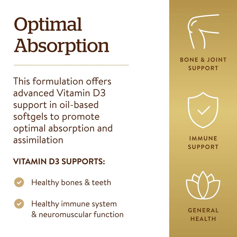 Solgar Vitamin D3 (Cholecalciferol) 25 MCG (1000 IU), 250 Softgels