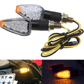 ANKIA 2Pcs 14 LED Universal Motorcycle Flowing Turn Signal Lights Mini Stalk Arrow Indicators Motorbike Front Rear Blinkers Amber Lamp Fits for Choppers, Cruisers, Kawasaki, Suzuki, Yamaha (Clear)