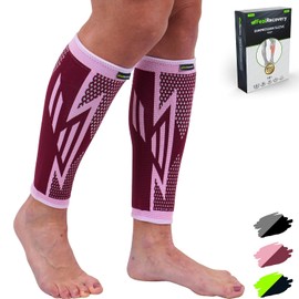 2 Pack Compression Calf Sleeves for Men & Women - Calf Support Brace for Runners, Shin Splints, Muscle Strains & Cramps - Compression Socks for Legs - Breathable & Non-Slip (XL, Bordeaux)