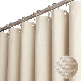 BTTN Extra Wide Shower Curtain - 108x72 Inch Linen Textured Heavy Duty Fabric Shower Curtain Set with 18 Plastic Hooks, Large Neutral Cloth Shower Curtains for Bathroom and Clawfoot Tub, Cream/Beige