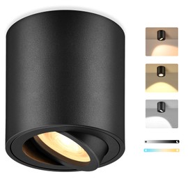 GeyouLux Dimmable Overhead Spotlight, Round Black Ceiling Light, 8 x 8.4 cm, Living Room, Kitchen, Bedroom, 5W, 580LM, 3000K/4000K/6500K, Aluminium, Surface Mounted