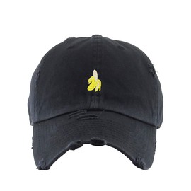 Peeled Banana Vintage Baseball Cap Embroidered Cotton Adjustable Distressed Dad Hat Brush Black