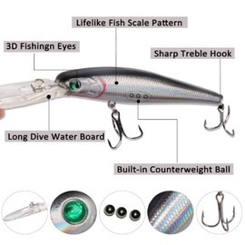 JSHANMEI 10pcs Fishing Lures Hard Bait Minnow Deep Diving Swimbait Walleye Lures Topwater Lures Bait for Bass Trout Pike Freshwater Saltwater Lures Kit