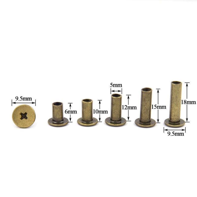75 Sets Chicago Screws Assorted Kit 5 Sizes Bronze Leather