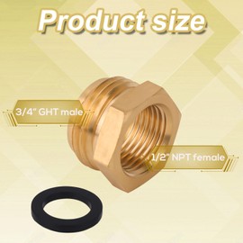 3pcs Garden Hose Fittings & 3Gasket, 3/4 Inch GHT Male x 1/2 Inch NPT Female Hose Connectors Brass Garden Hose Adapter Pipe Fittings Accessories Threaded Female Hose Connector