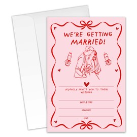 XZMBQ Funny Whimsical Wedding Invitations - We’re Getting Married! - 20 Invitation Cards 4”x6” with 20 Envelopes - Pink&Red Vintage Minimalist Wedding Invitations for Mr & Mrs Celebration.(047)