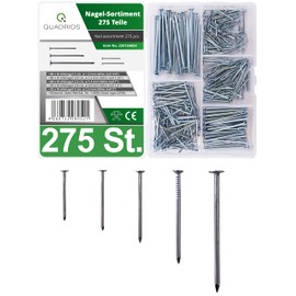 QUADRIOS GmbH 275 Piece Steel Nails Set | Nail Set Made of Steel | Long and Short Nails Made of Steel from 20 mm to 50 mm, for DIY, Hanging Pictures on the Wall, Crafts or Construction