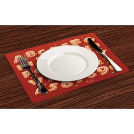 Ambesonne Cookie Place Mats Set of 4, Christmas Themed ABC and Numbers Lettering Dots in The Dark Toned Background Pastel, Washable Fabric Placemats for Dining Room Kitchen Table Decor, Multicolor