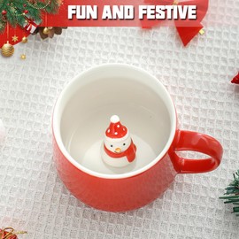 NDLBS Taza de café 3D de Navidad con muñeco de nieve, lindo animal en el interior, taza de cerámica de dibujos animados, regalo de cumpleaños de Navidad para niños, niñas, adolescentes, mujeres y hombres (12 onzas)