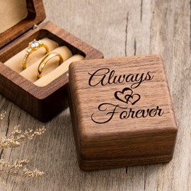 KWOOD Always & Forever Ring Box - Engraved Walnut Wooden Ring Box for Wedding Ceremony - Wedding Anniversary Birthday Gift Ideas (Style 3)