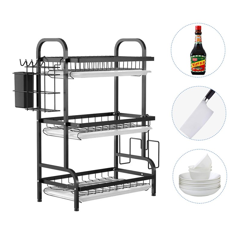 KUK 3 Tier Dish Drying Rack, Large Stainless Steel Over
