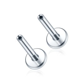 Xpircn Threadless Labret Bar for Flat Back Cartilage Helix Tragus Stud Earrings G23 Titanium - Bar ONLY, 16 Gauge 8 mm,Silver