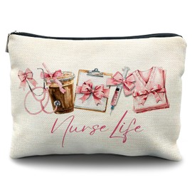 Likjad Pink Coquette Bow Nurse Life Makeup Bag, Nurse Appreciation Gifts Cosmetic Bags for Women, Nurses Week Day Gifts Zipper Makeup Pouch