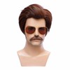FantaLook Short Brown 70s Cosplay Wig with Sunglasses and Mustache