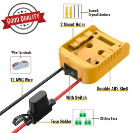 for Power Wheel Adapter Compatible with Dewalt 20V Battery Converter Kit with Switch & Fuse & Wire Terminals & 12 AWG Wire for DIY RC Car Toys Robotics
