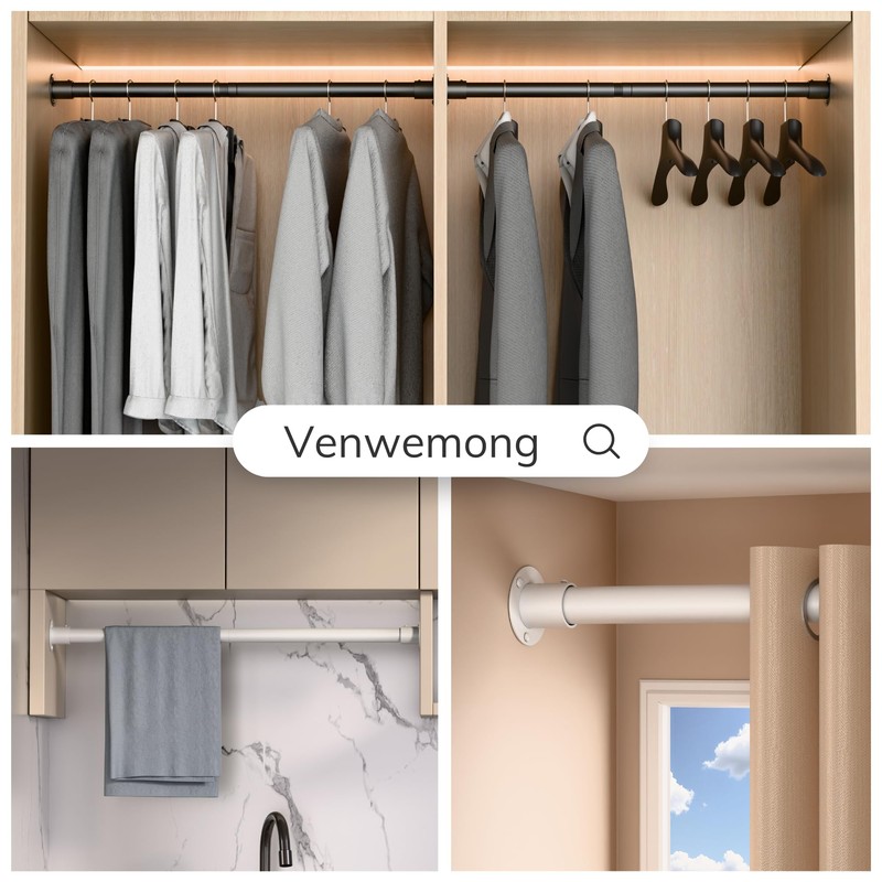 Venwemong Wardrobe Rail,70-90cm Extendable Clothes Hanging Pole, Stainless Steel with