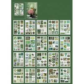 Small Cute Green Junk Journal Supplies Handbook Stickers ,20 Sheets Self-Adhesive Washi Paper+ PVC Letter Stickers Nature Planner Stickers Aesthetic for Art Journaling Collage Craft Notebooks Album Crafter Gifts(Green Monsoon)