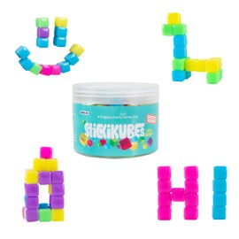 KOMARC GAMES StickiKubes, Mini Stacking Cubes That Stick to Anything, Non Toxic Kid Safe Sticky Blocks, Creative Construction Toy - 125 Cubes, 5 Neon Colors, Tub