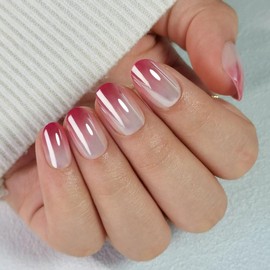 Obsidian Flow Press On Nails | CurvLife Nail | 24pcs Medium Stiletto Fake Nails | Glossy Finish with Smooth Black-Grey Gradient | Easy to Apply, Comfortable & Long-Lasting | Great for Nightclubs, Rock Concerts, Gothic Events & Bold Outings:_Rosy Ombre