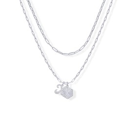 PAVOI 14K Gold Plated Dainty Hexagon Initial Letter Pendant Layered Necklace Jewelry Gift for Women | Paperclip Layering Chain Necklace, White Gold, Cubic Zirconia