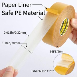 MILEQEE 2Pack Double Sided Tape Heavy Duty, 1.18" x 66FT (132FT Total), Universal High Tack Strong Wall Adhesive with Fiberglass Mesh, Super Sticky Resistente Clear Tape, Easy Use Mounting Tape