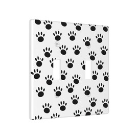 Dogs Paw Printed Black White Light Switch Cover Plates Decorative Double Toggle Switch Plate Covers Cute Plastic Farmhouse Electrical Wall Plates For Home Decor