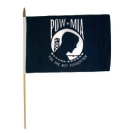 12x18 12"x18" Pow Mia POWMIA Prisoner of War Stick Flag wood staff (24 inch) Vivid Color and UV Fade Resistant Canvas Header and polyester material