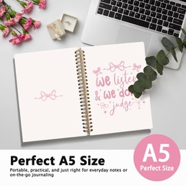 LIANGW Cute Pink Bow Spiral Notebook Journal for Note Taking, Cute Preppy School Supplies Teen Girls Women, Coquette Stuff Hardcover Spiral Notebook 5.5x8.3