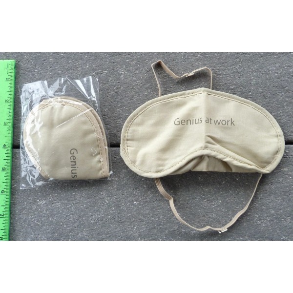 Unbranded Travel Sleep Mask "Genius at Work" on front, light
